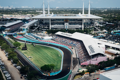 Aerial view of F1 track at Hard Rock Stadium