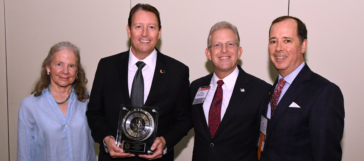 Patricia D. White, Dean and Professor of Law, Senator William S. Galvano,JD’92, The Florida Senate “Law Alumni Association Leadership Award”, Gary Lesser, JD’92; Mark F. Raymond, JD’83, President of the Law Alumni Association